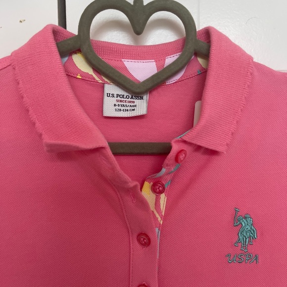 US Polo Assn Girls Top 8-9 Y Pink Polo Logo Embroidered Short Sleeve Collar new - Picture 4 of 17